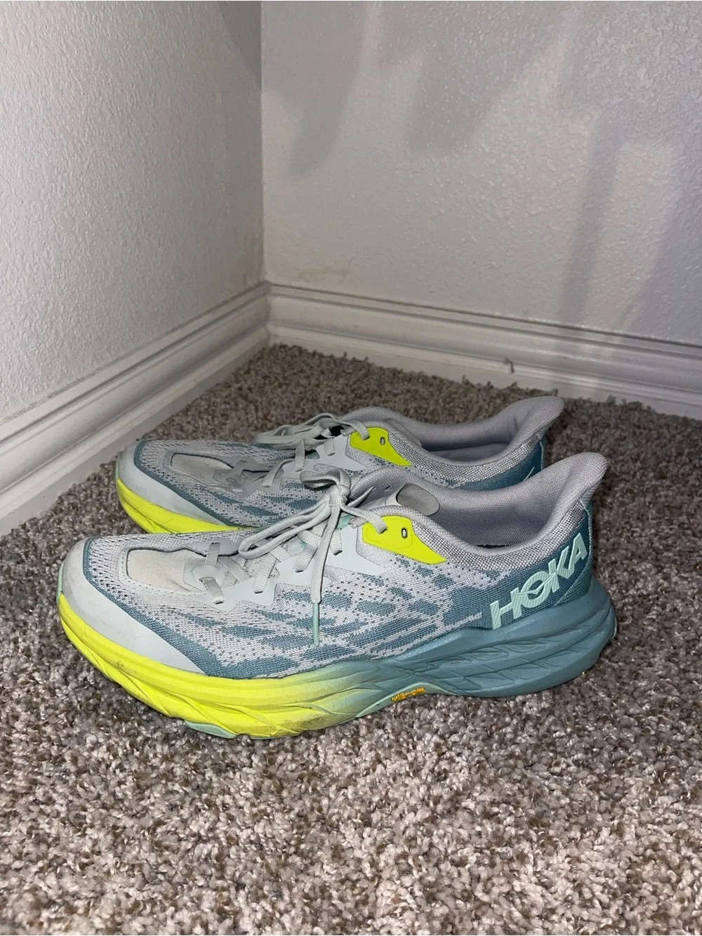 HOKA Women's Running Sneakers in Light Gray and Yellow